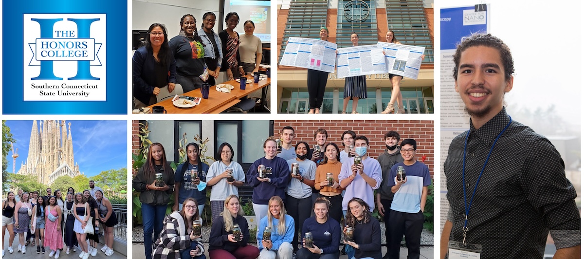 Collage of Honors College students in various locations