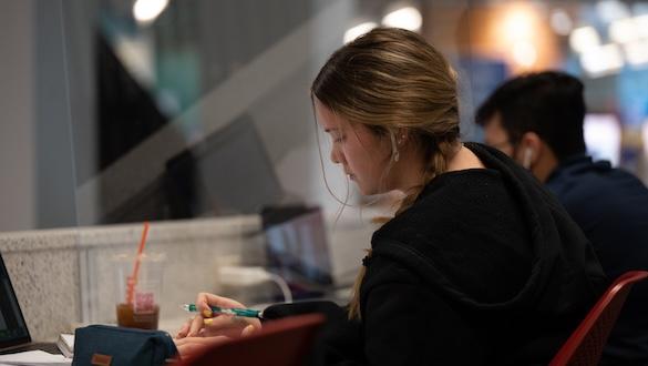 Student studying at the library