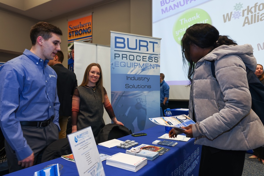 Student at a job booth